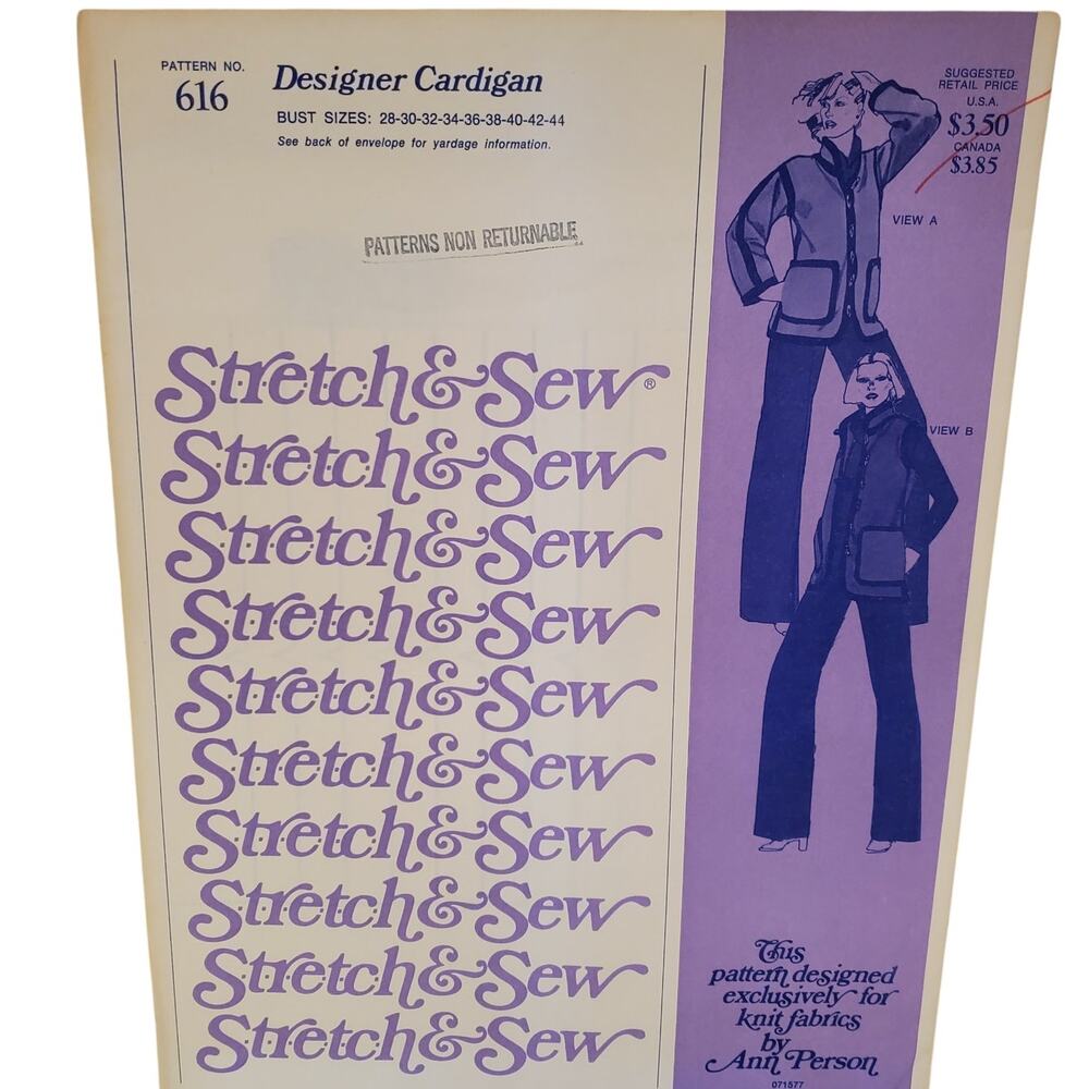 Stretch & Sew Designer Cardigan Sweater Sewing Pattern UNCUT Vintage Ann Person